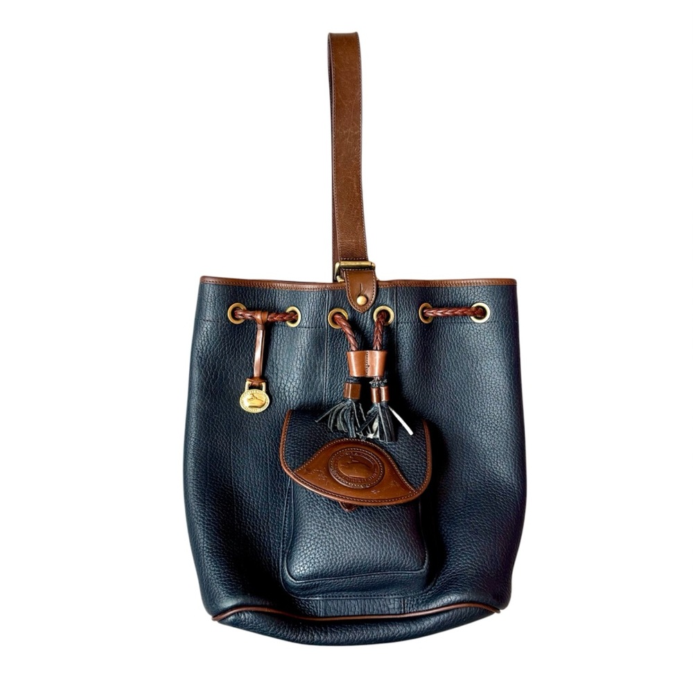 Dooney & Bourke black leather AWL drawstring close sling bucket bag classic - Picture 4 of 12